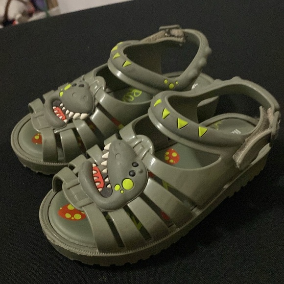 Mini Melissa Kids ARMY GREEN SIZE 10 HOOK LOOP STRAP Dinosaur Sandals EUC CLEAN - Picture 10 of 10